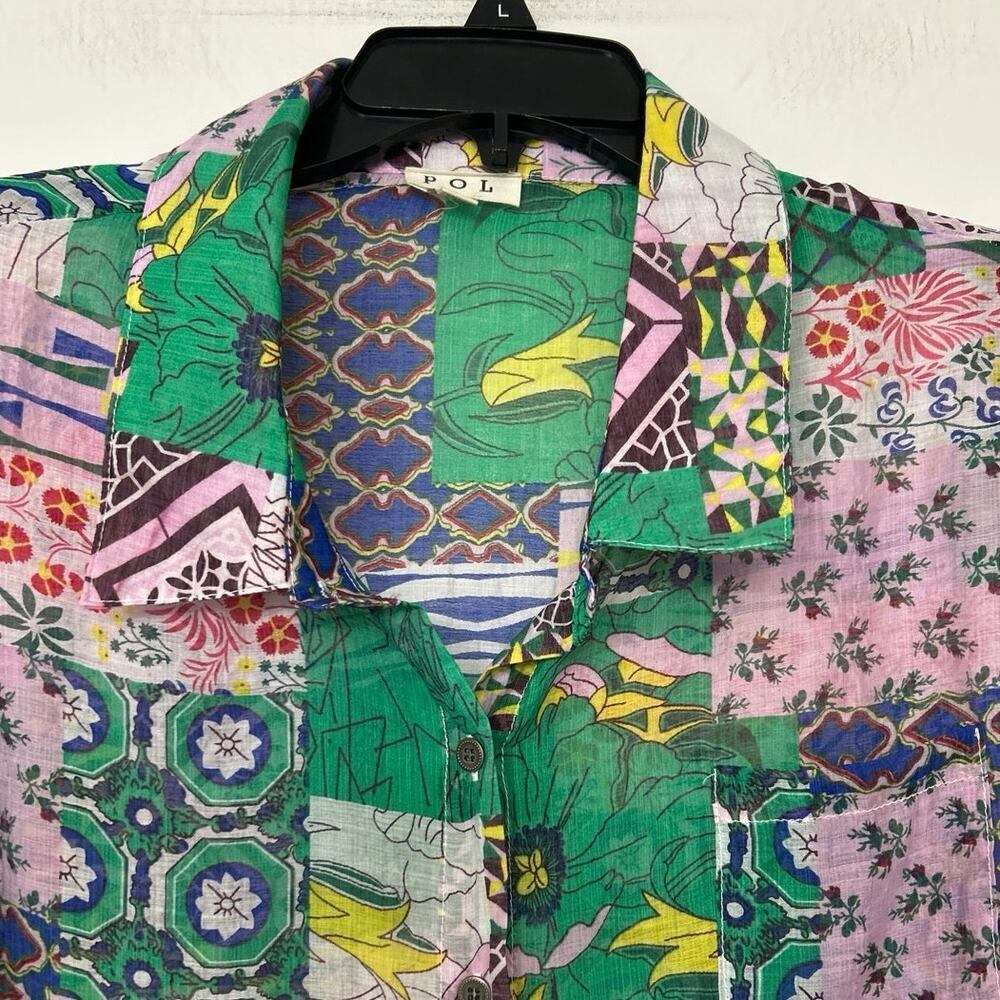 POL Patchwork Multi Print Cotton Button Up Oversi… - image 8